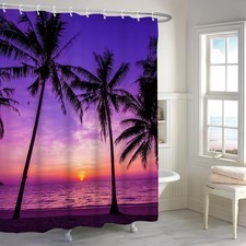 Sunset Beach Summer Shower Curtain 72x72 Inch Tropical Palm Tree Bathroom