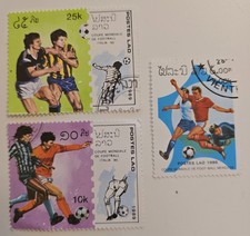 Laos Football Stamps – Italia 90 & Mexico 86 – 3 Used Stamps – Soccer - A10