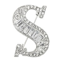 Buchstaben Anstecknadel Letter S Initiale Strass Brosche Silber