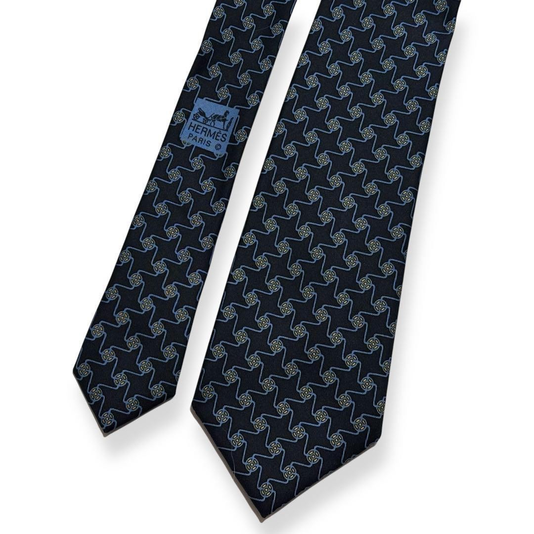 HERMES Tie black patterned silk - image 5