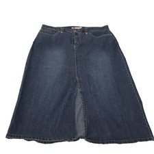 Faded Glory Womens 16 Stretch Denim Midi Skirt A-Line Modest Y2K Blue Jean Front