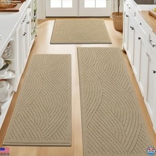 SHACOS 3-Piece Kitchen Rug Set - Non-Slip, Washable Polypropylene Mats, Beige