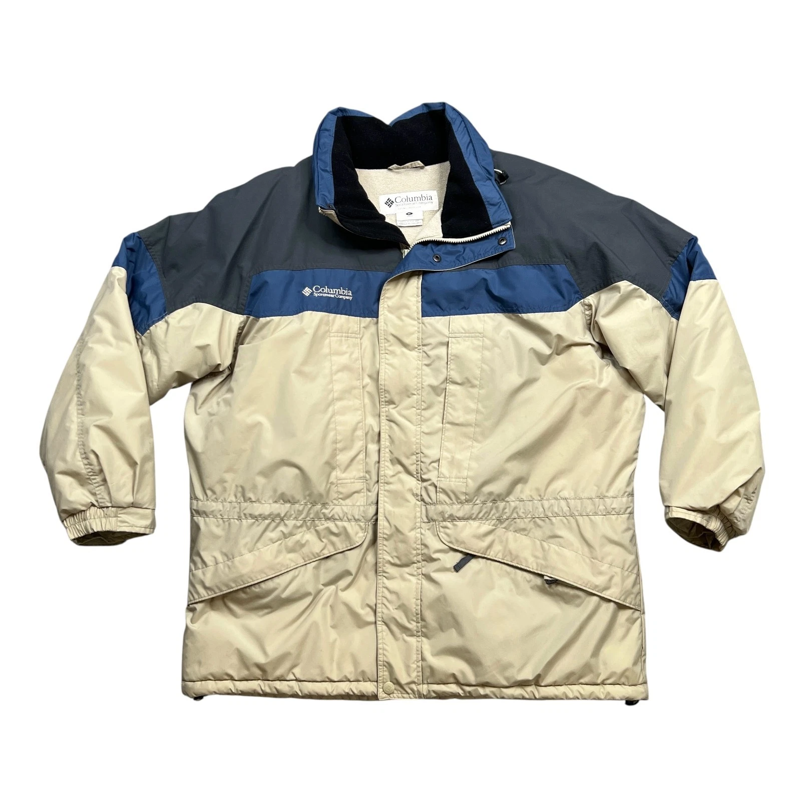 Columbia Jacket Mens XL Beige Blue Lined Insulated Nylon Puffer Ski Winter Snow