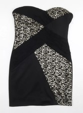 Boohoo Womens Black Polyester Bodycon Size 14 Sweetheart Zip - Sequin Detail