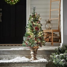 4ft Pre-Lit Artificial Mini Christmas Tree Green Crestwood Spruce White Lights