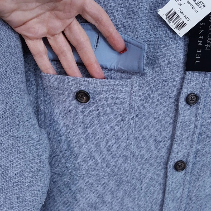 BLOOMINGDALES Jacket Mens XL Blue Gray Button Up Overshirt 100% Wool $248 - product detail image 3