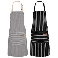 2 Pack Adjustable Kitchen Apron for Women Men with 2 Pockets, Cotton-Polyester..