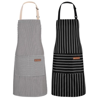 2 Pack Adjustable Kitchen Apron for Women Men with 2 Pockets, Cotton-Polyester..