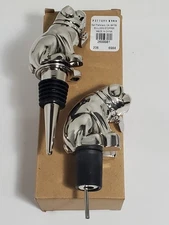 Pottery Barn Rare 2pc Retired Set Bulldog Bottle Stopper & Pourer Stainless 