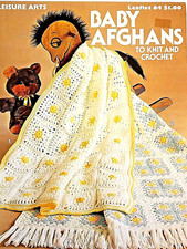 Leisure Arts 0064 BABY AFGHANS knit crochet 4pg leaflet 1976 4 Designs w/ Fringe