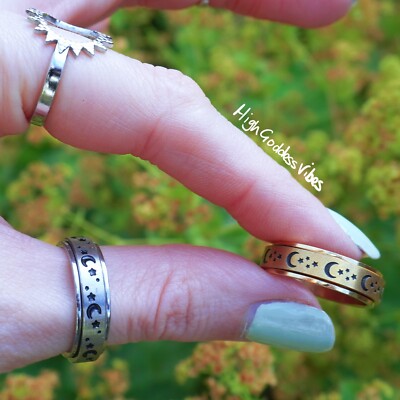 Moon and Stars Spinner Ring Gold Silver Anti Anxiety Worry