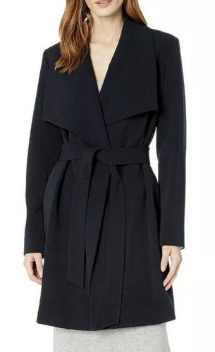 Lauren Ralph Lauren Belted Crepe Wrap Women's Coat Midnight : MD