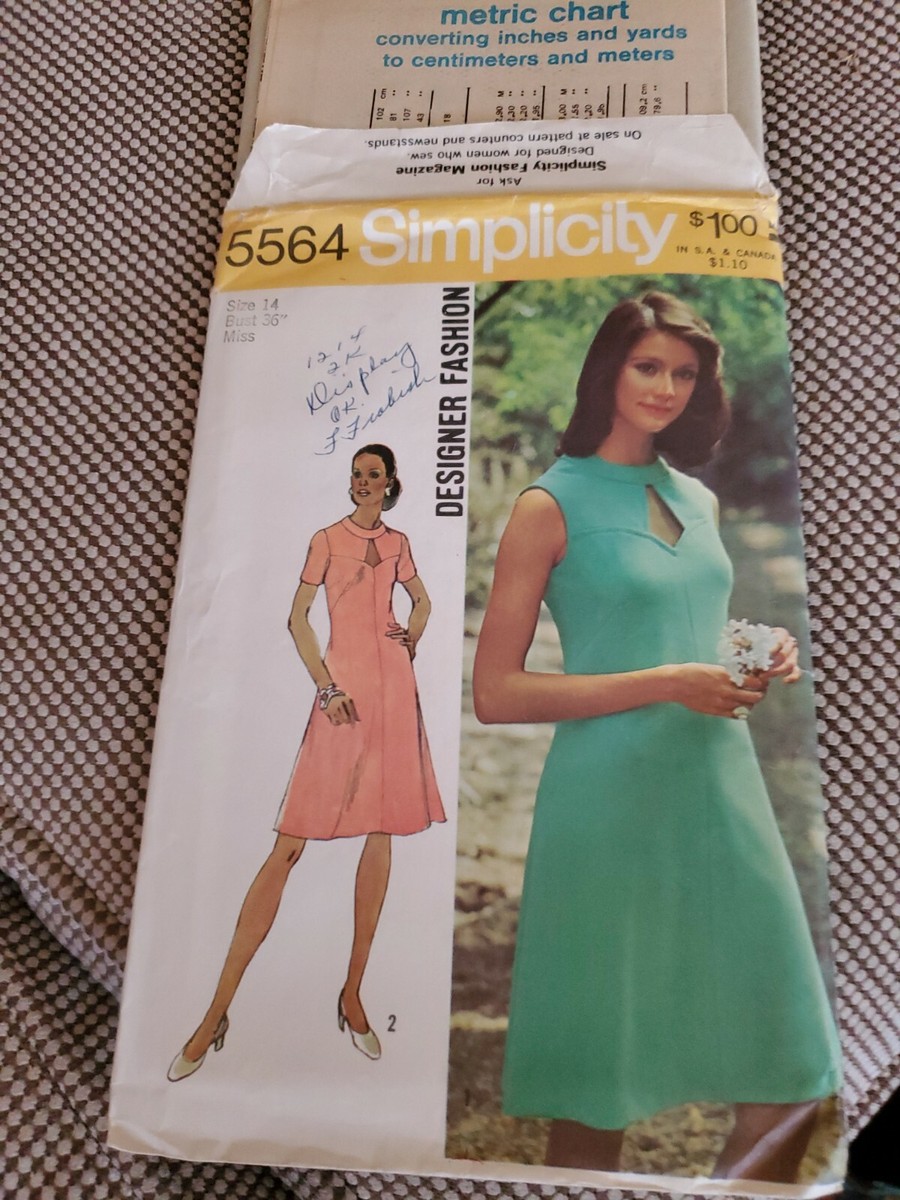 Vintage Sewing Pattern Simplicity 5564 Keyhole A line Dresses Women's Sz 14  | eBay