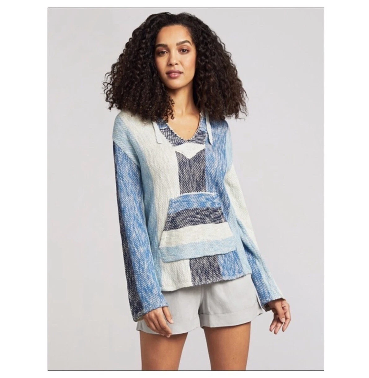 Faherty Baja Beach Poncho Hoodie Organic Cotton Blue Sky X-Large NWT