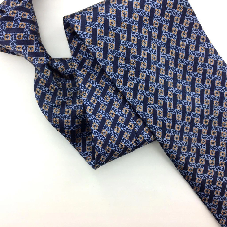Stefano Ricci 意大利领带海军蓝/天蓝色花卉自尖豪华领带丝绸 L3 — 第 3/4 张图片