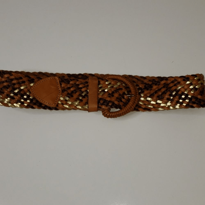 Linea Pelle Tan Silver Gold Metallic Braided Leather Belt sz M 41\
