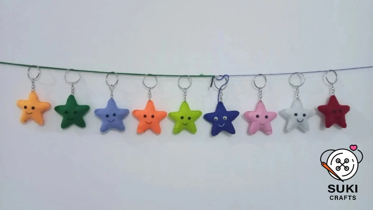 Set of Handmade Felt Craft Key Tags Kids Multi Color Star Key Chains Gift  X-mas