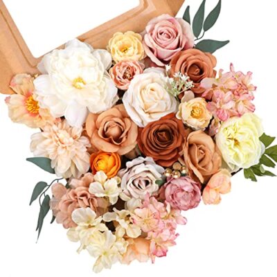  Artificial Flowers Combo Silk Mix Peony Rose Hydrangea Fake Flowers Champagne