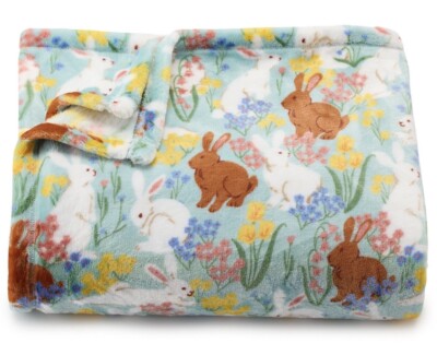 Easter BUNNIES Bunny Rabbits Oversized Plush 5x6' THROW BLANKET The Big One NEW