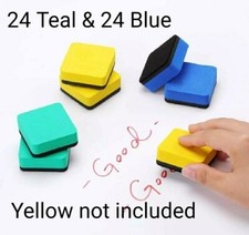 48 Count Magnetic Mini Whiteboard Erasers 2"x2"- 24 Blue/24 Teal NEW