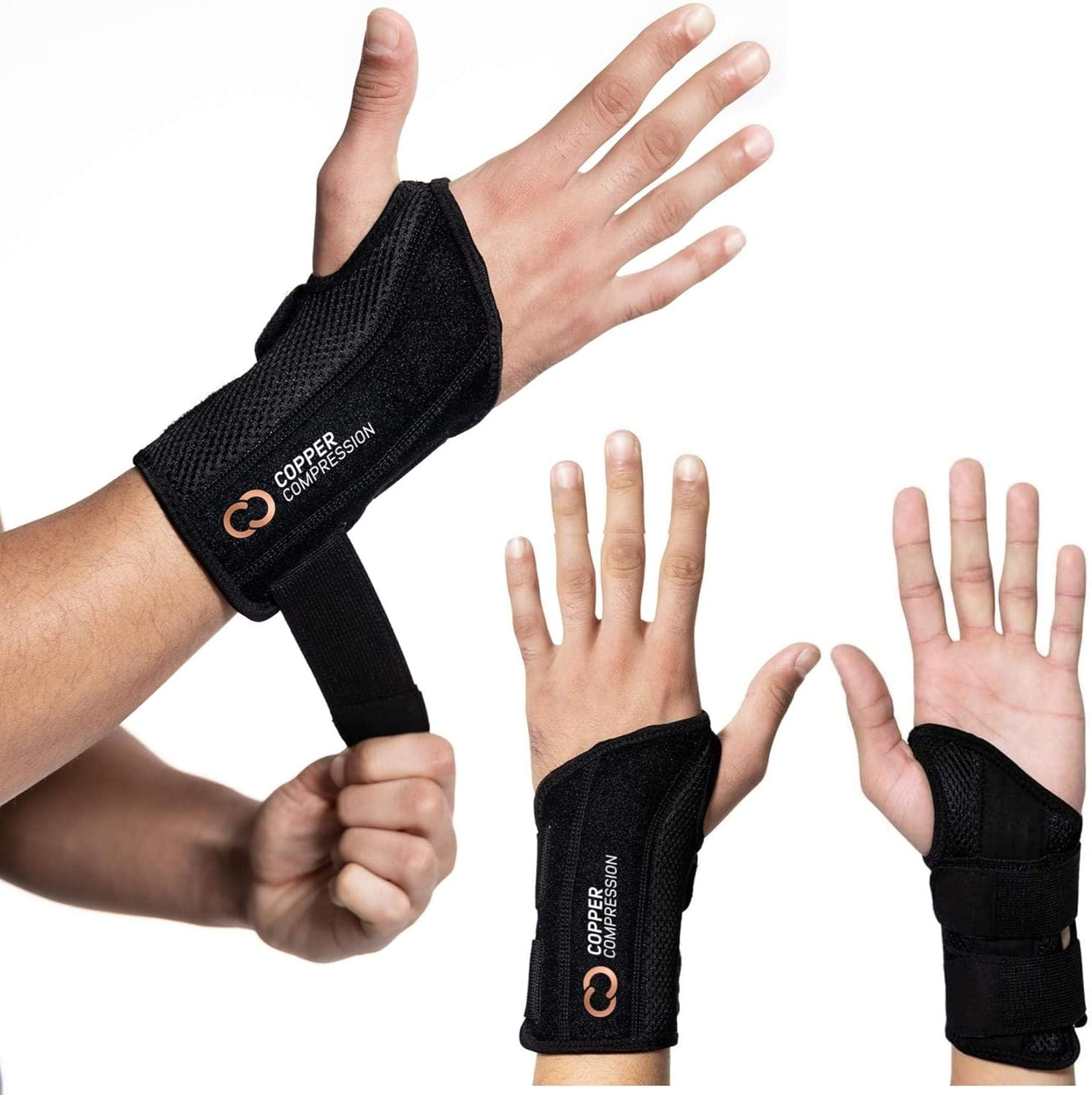 Wrist Brace - Copper Infused Adjustable Orthopedic Support Splint for Pain, Carp