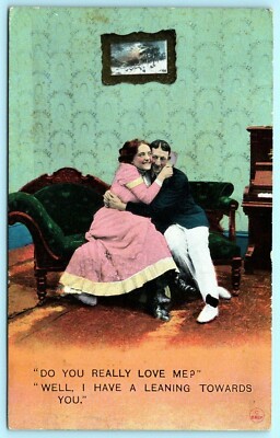 Postcard Romance Do You Really Love Me Couple Cuddling On A Sofa
