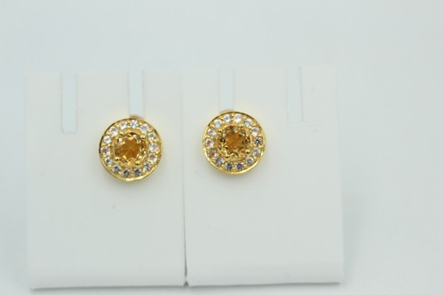 Noble 1,2 Quilates Citrint Topacio Blanco Pendientes 925 Plata Pendiente Dorado - Imagen 3 de 12