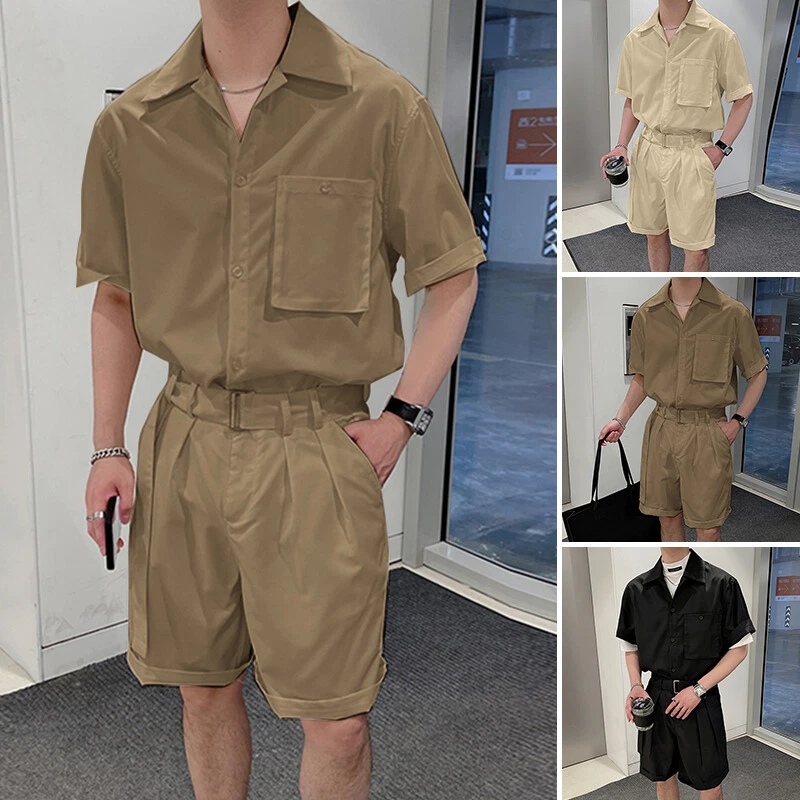 Mens Short Sleeve Shirt Shorts Holiday Beach Casual Outfit Suit Formal Dress Set