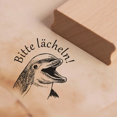 Stempel Bitte Lächeln - Delfin Motivstempel 38x38 mm Delphin Scrapbooking Kinder