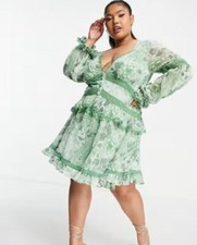 NEW! ASOS Design Curve Women's Lace Mini Dress Button Detail Floral Plus Size 22
