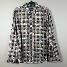 Desigual XXLarge Gray Multicolor Circle Regular Fit Long Sleeve Button Up Shirt