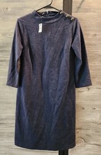 Talbots knit dress blue long sleeves buttons nice Lagenlook Size XSmall NWT