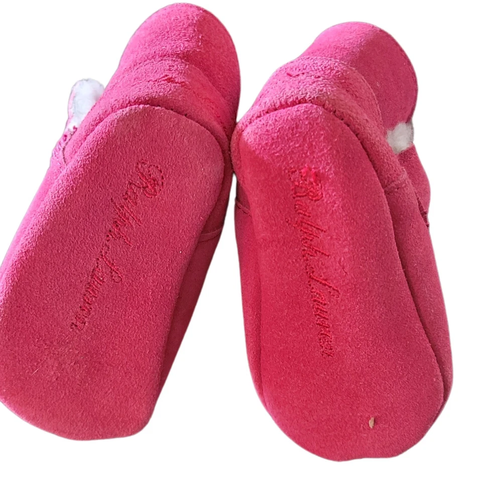 Botines de bebé de piel de oveja Ralph Lauren rosa sin cordones, 10,85 cm Foto 4 de 4