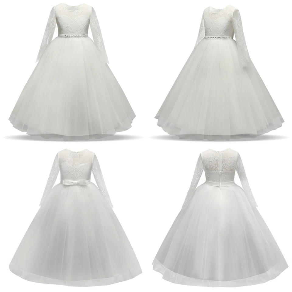 Novo Bonito Vestido de Noiva Princesa Branca Meninas Tule Dama de Honra Festa Roupas Infantis - Imagem 3 de 4