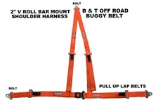 RACING HARNESS 3 POINT 2" V BOLT IN SEAT BELT OFF ROAD BUGGY ORANGE RACERDIRECT