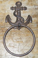  Cast Iron Antique Style Rustic ANCHOR Door Knocker NAUTICAL TOWEL RING 