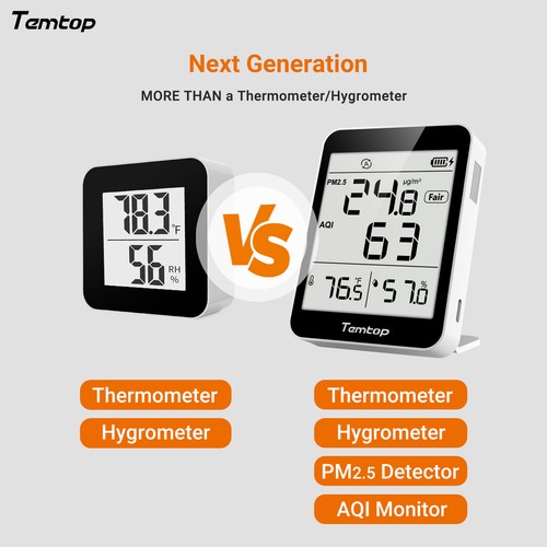 Temtop Air Quality Monitor HCHO PM2.5 PM10 TVOC LKC-1000S+2ND & Thermeometer S1 - Picture 9 of 14