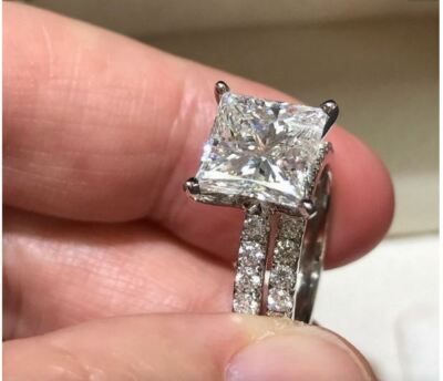 2,55 kt weißer Princess Lab Created Diamant Verlobungsring 14 K Weißgold Set