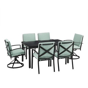 Crosley Furniture Kaplan 7 Piece Metal Outdoor Dining Set in Mist Green