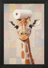 Giraffe with Toilet Paper Framed Wall Art Poster Canvas Print Picture