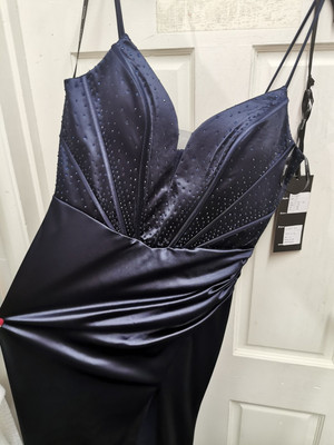 mascara navy prom dress Mascara MC113412 Tie Back Tulle Navy Prom Dress