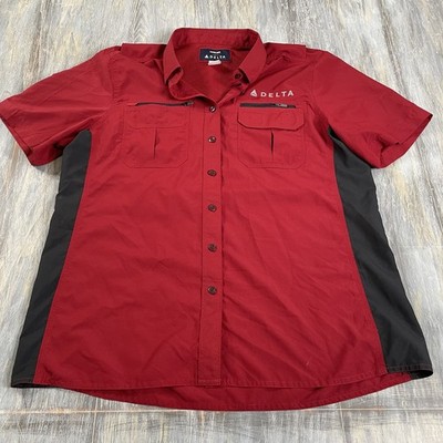 Delta Airlines Lands End Ramp Shirt Men's Large Red Black Front Pockets