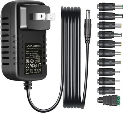 Universal DC 15V 3A Power Supply w/ 11 DC Plugs Switching Adapter 5FT Cord