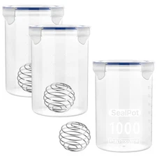 3 Sets Paint Container with Stainless Steel Mixing Ball, Plastic Paint Storag...