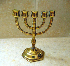 Small-Vintage Solid Brass Menorah Candelabra 5 Branch Candle Holder/3.25" x 2.5"