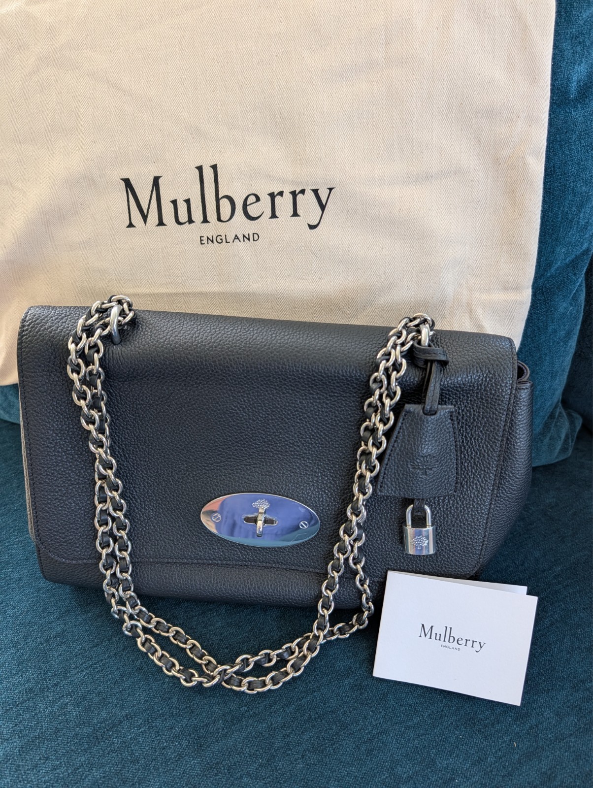 MULBERRY Lily Medium Silver Hardware midnight blue Bag in Excellent Condition