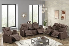 NEW LED Power Recliner Modern 3PC Brown Living Room Sofa Set Reading Lights