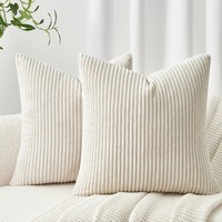 Kissenbezug 80X80 Creme Kordsamt 2Er Set Gestreift Dekokissen Sofakissen 2 StüCk