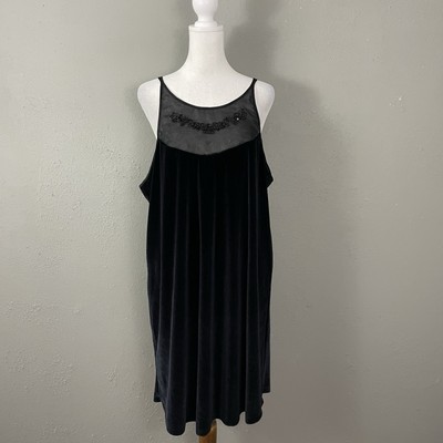 Private Luxuries Black Velvet Nightgown Size XXL 2XL Mesh Beaded Vintage Stretch