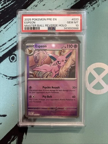Pokémon Espeon Master Ball Reverse Holo #033 Sv Prismatic Evolutions PSA 10